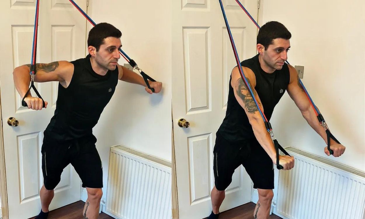 How can I work out my chest with a resistance band loop at home? - FITPAA